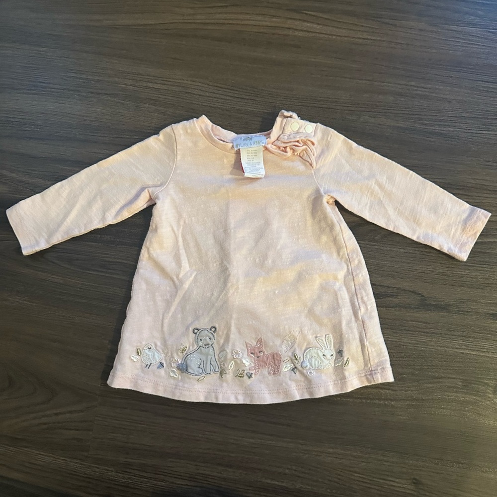 Peach Baby Dress Size 6-9M with Woodland Animal Embroidery